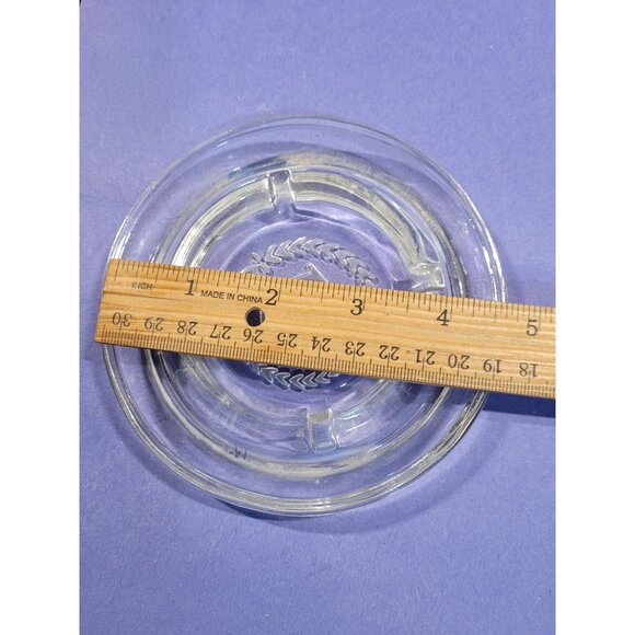 Clear Glass Ashtray With Etched "S" Monogram & Laurel Wreath Design - Picture 2 of 5